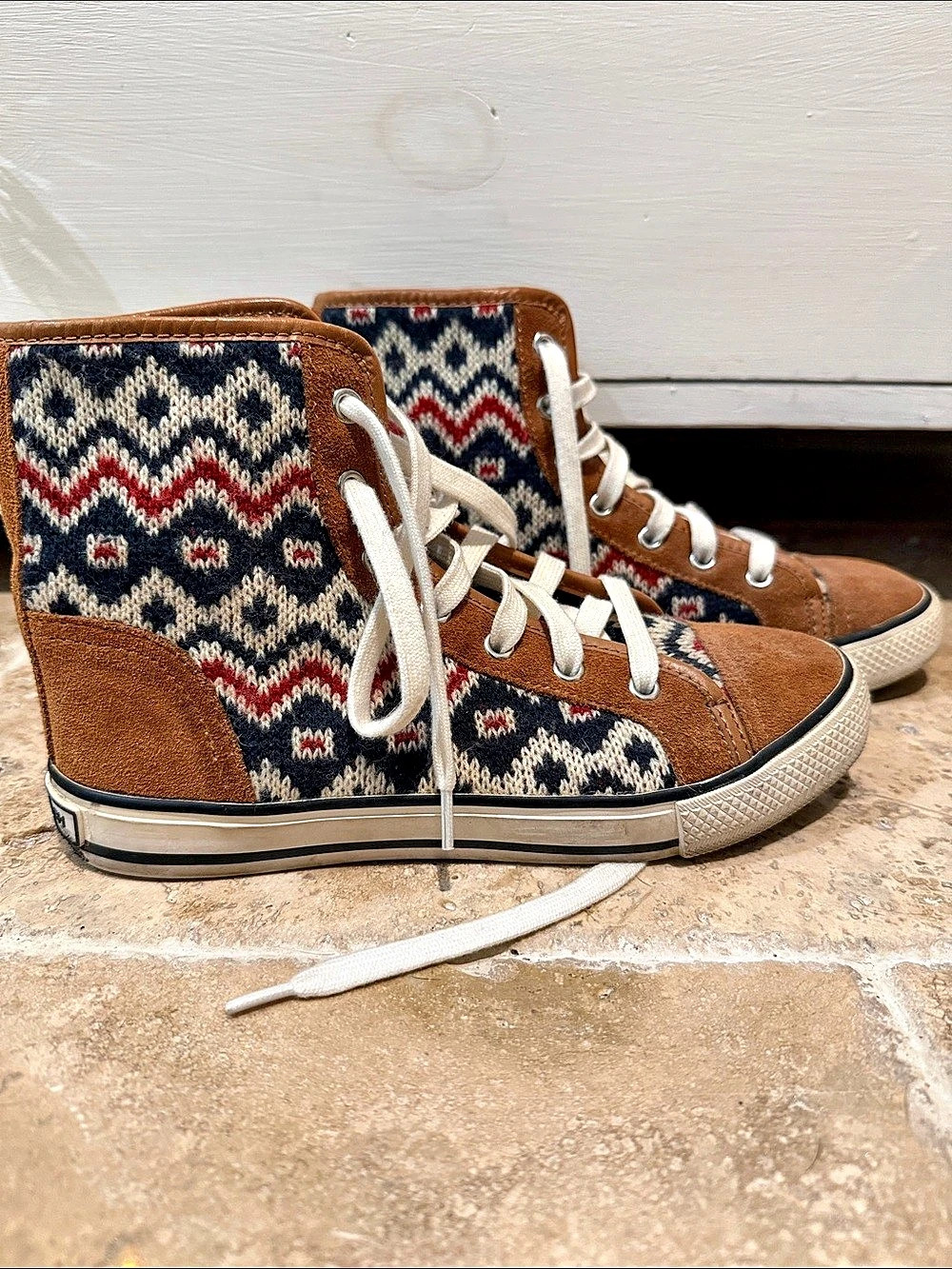 Tory Burch Women's Geometric High-Top Sneakers Brown & White